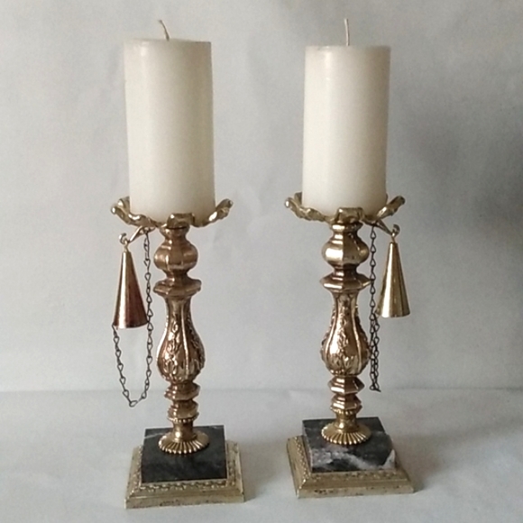 Dilly MFG Co Vintage gilded metal and marble pillar candleholders - Picture 2 of 16